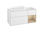 Villeroy und Boch Finion Waschtischunterschrank G281PCGF 120cm, Abdeckplatte white matt, Emotion, Regal rechts Oak Veneer, Glossy white lacquer