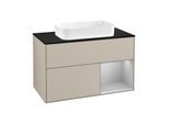 Villeroy und Boch Finion Waschtischunterschrank G252GJHH 100cm, Abdeckplatte black matt, Emotion, Regal rechts Light grey matt, Sand Matt Lacquer