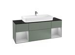 Villeroy und Boch Finion Waschtischunterschrank G212GJGM 160cm, Abdeckplatte black matt, Emotion, Regale Light grey matt lacquer, Olive Matt Lacquer