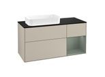 Villeroy und Boch Finion Waschtischunterschrank G282GMHH 120cm, Abdeckplatte black matt, Emotion, Regal rechts Olive Matt Lacquer, Sand Matt Lacquer