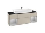 Villeroy und Boch Finion Waschtischunterschrank F212GJHH 160cm, Abdeckplatte black matt, Regale Light grey matt lacquer, Sand Matt Lacquer