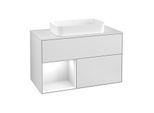Villeroy und Boch Finion Waschtischunterschrank G241GFMT 100cm, Abdeckplatte white matt, Emotion, Regal links Glossy white lacquer, White matt lacquer