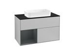 Villeroy und Boch Finion Waschtischunterschrank F242HGGJ 100x60,3cm, Abdeckplatte black matt, Regal links Midnight Blue Matt Lacquer, Light grey matt