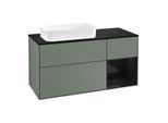 Villeroy und Boch Finion Waschtischunterschrank F282PHGM 120cm, Abdeckplatte black matt, Regal rechts Glossy Black Lacquer, Olive Matt Lacquer