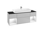 Villeroy und Boch Finion Waschtischunterschrank F212GFGJ 160cm, Abdeckplatte black matt, Regale Glossy white lacquer, Light grey matt