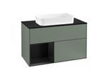 Villeroy und Boch Finion Waschtischunterschrank F242PDGM 100x60,3cm, Abdeckplatte black matt, Regal links Black matt lacquer, Olive Matt Lacquer