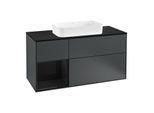 Villeroy und Boch Finion Waschtischunterschrank F292PHHG 120cm, Abdeckplatte black matt, Regal links Glossy Black Lacquer, Midnight Blue Matt Lacquer