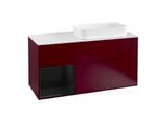 Villeroy und Boch Finion Waschtischunterschrank G271PHHB 120cm, Abdeckplatte white matt, Emotion, Regal links Glossy Black Lacquer, Peony Matt