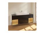 Villeroy und Boch Finion Waschtischunterschrank G212HFPD mit Beleuchtung, 4 Auszüge, 1600 x 603 x 501 mm, Black Matt Lacquer / Gold Matt Lacquer / Glass Black Matt