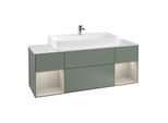 Villeroy und Boch Finion Waschtischunterschrank F211HHGM 160cm, Abdeckplatte white matt, Regale sand matt lacquer, Olive Matt Lacquer