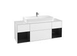 Villeroy und Boch Finion Waschtischunterschrank F211PHGF 160cm, Abdeckplatte white matt, Regale Glossy black lacquer, Glossy white lacquer