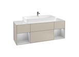 Villeroy und Boch Finion Waschtischunterschrank G211GJHH 160cm, Abdeckplatte white matt, Emotion, Regale Light grey matt lacquer, Sand Matt Lacquer