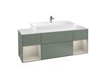 Villeroy und Boch Finion Waschtischunterschrank G211HHGM 160cm, Abdeckplatte white matt, Emotion, Regale sand matt lacquer, Olive Matt Lacquer