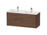 Duravit XViu Waschtisch-Unterschrank XV41290B221 128x48x56cm, 4 Schubkästen, wandhängend, schwarz matt, nussbaum dunkel