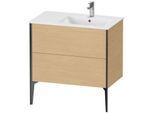 Duravit XViu Waschtisch-Unterschrank XV44870B230 81x48x59,4cm, 2 Auszüge, Becken rechts, schwarz matt, Eiche natur