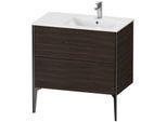 Duravit XViu Waschtisch-Unterschrank XV44870B269 81x48x59,4cm, 2 Auszüge, Becken rechts, schwarz matt, nussbaum gebürstet