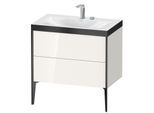 Duravit XViu Waschtisch-Unterschrank XV4710EB222P 80x48cm, 2 Auszüge, 2 Hahnlöcher, schwarz matt, Rahmen P, weiß hochglanz