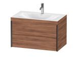 Duravit XViu Waschtisch-Unterschrank XV4615OB279C 80x48cm, 2 Schubkästen, 1 Hahnloch, schwarz matt, Rahmen C, nussbaum natur