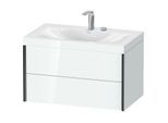 Duravit XViu Waschtisch-Unterschrank XV4615EB285C 80x48cm, 2 Schubkästen, 2 Hahnlöcher, schwarz matt, Rahmen C, weiß hochglanz