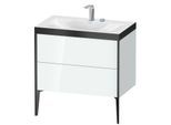 Duravit XViu Waschtisch-Unterschrank XV4710EB285P 80x48cm, 2 Auszüge, 2 Hahnlöcher, schwarz matt, Rahmen P, weiß hochglanz