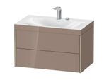 Duravit XViu Waschtisch-Unterschrank XV4615EB186C 80x48cm, 2 Schubkästen, 2 Hahnlöcher, champagner matt, Rahmen C, cappucino hochglanz
