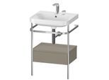 Duravit Happy D.2 Plus Möbelwaschtisch-Kombination HP4840E9292 57,5 x 49 cm, 2 Hahnlöcher, steingrau seidenmatt, mit Metallkonsole