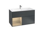 Villeroy und Boch Finion Waschtischunterschrank G030PCHG 99,6x59,1cm, Wandbeleuchtung, Regal links Oak Veneer, Midnight Blue Matt Lacquer