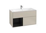 Villeroy und Boch Finion Waschtischunterschrank F030PHHH 99,6x59,1x49,8cm, Regal links Glossy Black Lacquer, Sand Matt Lacquer