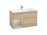Villeroy und Boch Finion Waschtischunterschrank G030HHPC 99,6x59,1cm, Wandbeleuchtung, Regal links Sand Matt Lacquer, Oak Veneer