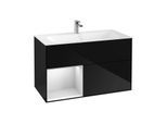 Villeroy und Boch Finion Waschtischunterschrank G030MTPH 99,6x59,1cm, Wandbeleuchtung, Regal links White matt lacquer, Glossy Black Lacquer