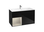 Villeroy und Boch Finion Waschtischunterschrank G030HHPH 99,6x59,1cm, Wandbeleuchtung, Regal links Sand Matt Lacquer, Glossy Black Lacquer