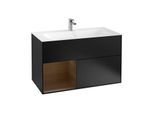 Villeroy und Boch Finion Waschtischunterschrank G030GNPD 99,6x59,1cm, Wandbeleuchtung, Regal links Walnut veneer, Black matt lacquer