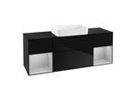Villeroy und Boch Finion Waschtischunterschrank G742GJPH 160x60,3x50,1cm, Regale Light grey matt lacquer, Glossy Black Lacquer