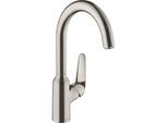 hansgrohe Focus M42 Küchenarmatur 220 1jet 71802800 edelstahl-optik, schwenkbarer Auslauf 360°