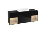 Villeroy und Boch Finion Waschtischunterschrank F742PCPH 160x60,3x50,1cm, Regale Oak Veneer, Glossy Black Lacquer