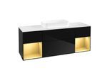 Villeroy und Boch Finion Waschtischunterschrank F741HFPH 160x60,3x50,1cm, Regale Gold matt lacquer, Glossy Black Lacquer