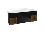 Villeroy und Boch Finion Waschtischunterschrank F741GNPH 160x60,3x50,1cm, Regale Walnut veneer, Glossy Black Lacquer