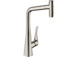 hansgrohe Metris Select 2-Loch-Küchenarmatur 73820800 Edelstahl-optik, schwenkbarer Ausziehauslauf, 2jet, sBox
