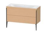 Duravit XViu Waschtisch-Unterschrank XV4712NB212C 120x48cm, 2 Schubkästen, ohne Hahnloch, schwarz matt, Rahmen C, eiche gebürstet