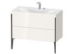 Duravit XViu Waschtisch-Unterschrank XV4711EB222C 100x48cm, 2 Auszüge, 2 Hahnlöcher, schwarz matt, Rahmen C, weiß hochglanz