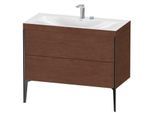 Duravit XViu Waschtisch-Unterschrank XV4711EB213C 100x48cm, 2 Auszüge, 2 Hahnlöcher, schwarz matt, Rahmen C, amerikanischer nussbaum