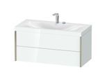 Duravit XViu Waschtisch-Unterschrank XV4616EB185C 100x48cm, 2 Schubkästen, 2 Hahnlöcher, champagner matt, Rahmen C, weiß hochglanz