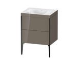 Duravit XViu Waschtisch-Unterschrank XV4709NB289C 60x48cm, 2 Auszüge, ohne Hahnloch, schwarz matt, Rahmen C, flannel grey hochglanz