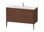 Duravit XViu Waschtisch-Unterschrank XV4712EB213C 120x48cm, 2 Schubkästen, 2 Hahnlöcher, schwarz matt, Rahmen C, amerikanischer nussbaum