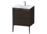 Duravit XViu Waschtisch-Unterschrank XV4709EB269P 60x48cm, 2 Auszüge, 2 Hahnlöcher, schwarz matt, Rahmen P, nussbaum gebürstet