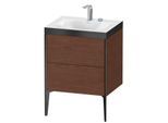 Duravit XViu Waschtisch-Unterschrank XV4709EB213P 60x48cm, 2 Auszüge, 2 Hahnlöcher, schwarz matt, Rahmen P, amerikanischer nussbaum