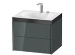 Duravit XViu Waschtisch-Unterschrank XV4614EB238P 60x48cm, 2 Schubkästen, 2 Hahnlöcher, schwarz matt, Rahmen P, dolomiti grey hochglanz
