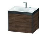 Duravit XViu Waschtisch-Unterschrank XV4609EB221P 60x48cm, 1 Auszug, 2 Hahnlöcher, schwarz matt, Rahmen P, nussbaum dunkel