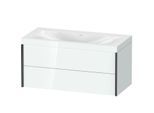 Duravit XViu Waschtisch-Unterschrank XV4616NB285C 100x48cm, 2 Schubkästen, ohne Hahnloch, schwarz matt, Rahmen C, weiß hochglanz