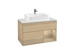 Villeroy und Boch Finion Waschtischunterschrank F121PCPC 100cm, Abdeckplatte weiß matt, Regal rechts Oak Veneer, Oak Veneer